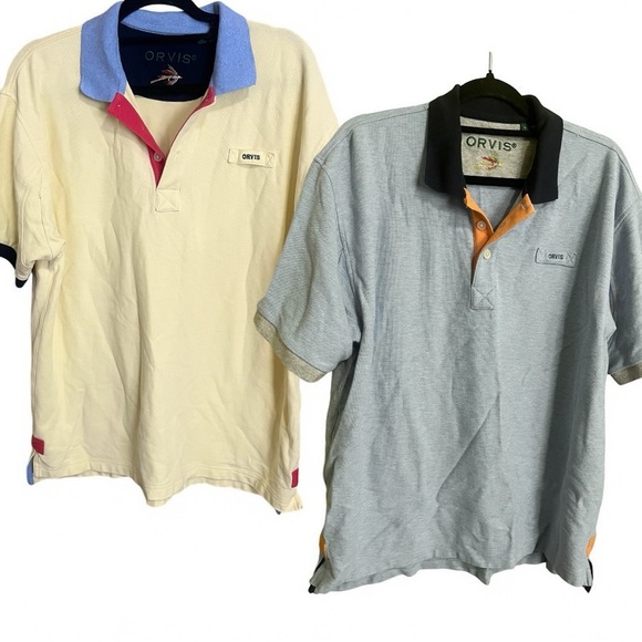 Orvis Yellow Blue Colorblock Signature Polo Shirt Bundle Size Large - Picture 1 of 3